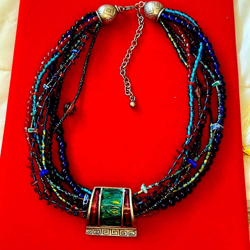CHICO  multi strands glass beads and seedbeds necklace sterling silver clapseEUC